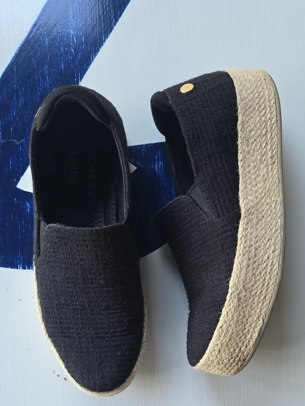 Sketchers x Martha Stewart Sesame BOBS Black Platform Espadrille Size 8